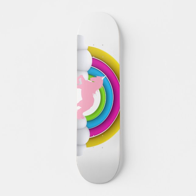 Happy Pink Unicorn Rainbow In The Clouds, Skateboard (Front)