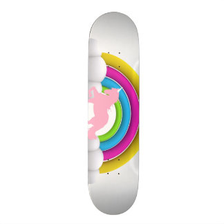 Happy Pink Unicorn Rainbow In The Clouds, Skateboard