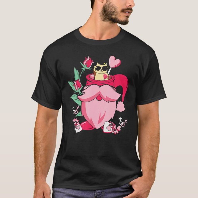 Happy Pink Valentine's Day Cat in the Coffee Cup G T-Shirt (Front)