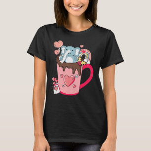 Happy Pink Valentines Day Elephant in the Coffee C T-Shirt