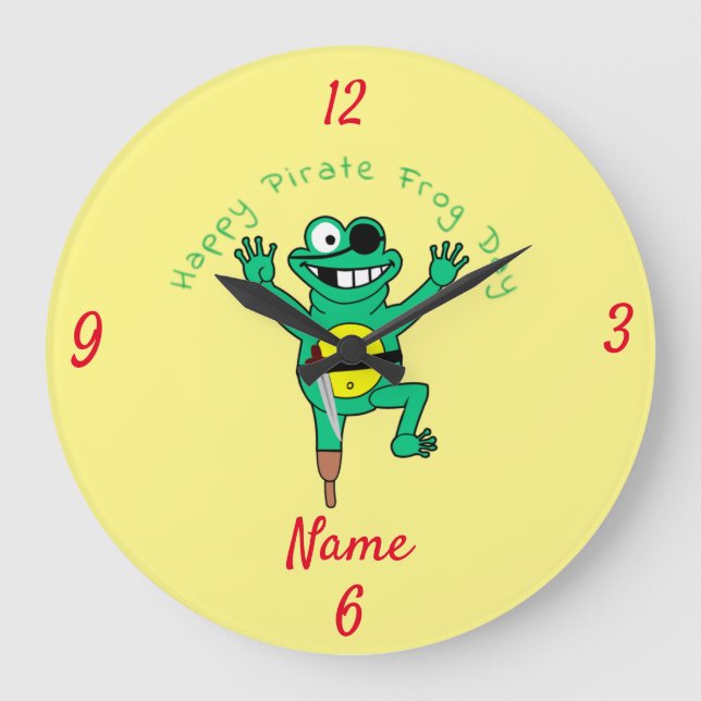 Happy Pirate Frog Day Thunder_Cove Large Clock (Front)