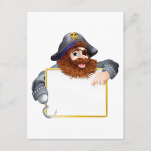 Happy pirate pointing at sign postcard