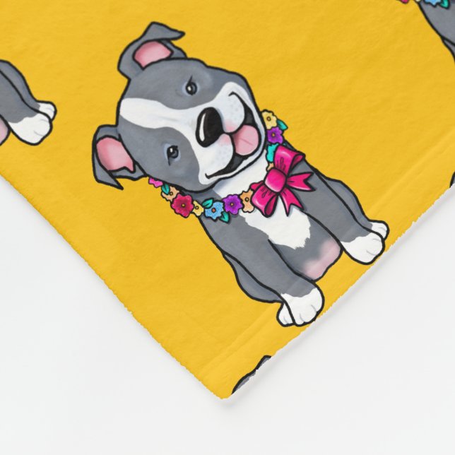 Happy Pit Bull Fleece Blanket (Corner)