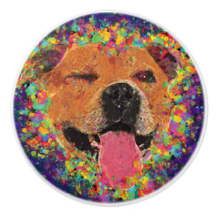 Happy Pit Bull Pop Art Ceramic Knob