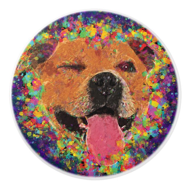 Happy Pit Bull Pop Art Ceramic Knob (Front)
