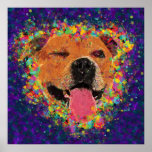 Happy Pit Bull Pop Art Poster<br><div class="desc">Colorful pop art Happy Pit Bull face, a bit cheeky with a wink, on a background of purple & blue layered brushstrokes. Available on a variety of products at my Zazzle shop, zazzle.com/DoggyStyleStudio. Custom Orders Available! If you would like a custom portrait of your dog, please message me using the...</div>
