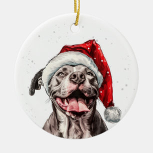 Happy Pitbull Dog Christmas Personalized Ceramic Tree Decoration
