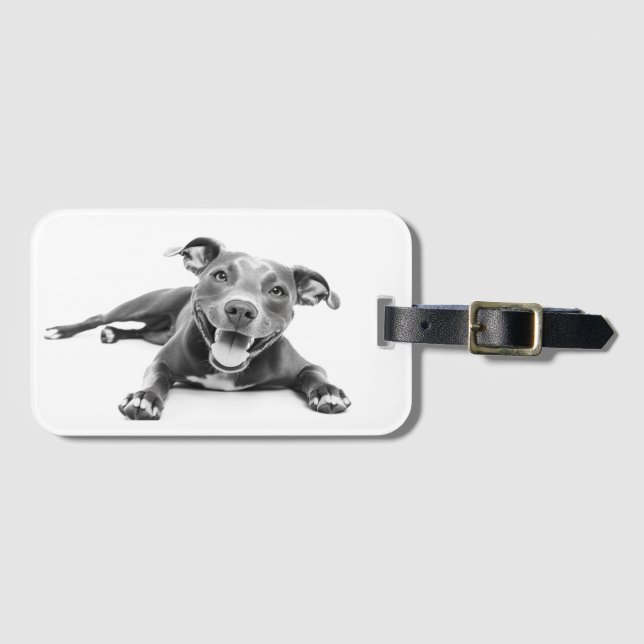 Happy Pitbull dog Luggage Tag (Front Horizontal)