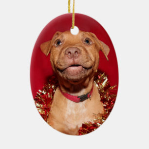 Happy pitbull puppy Christmas Ceramic Tree Decoration