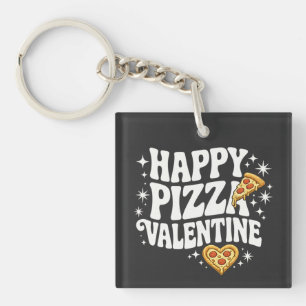 Happy Pizza Valentine Funny Pizza Love Design Key Ring