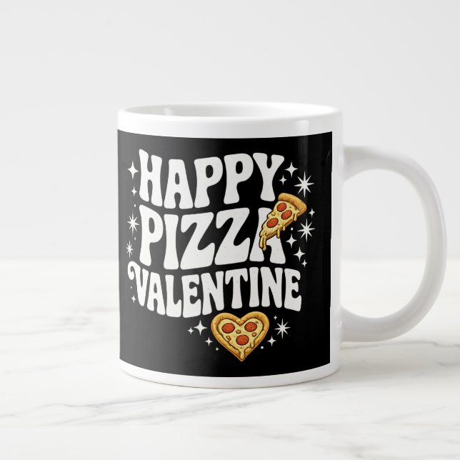 Happy Pizza Valentine Funny Pizza Love Design Large Coffee Mug (Right)