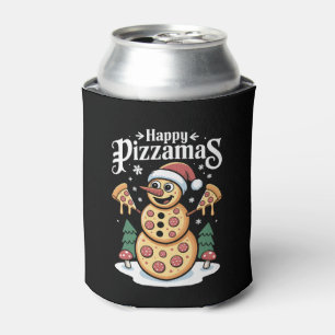 Happy Pizzamas Christmas Pizza Snowman Santa Hat Can Cooler