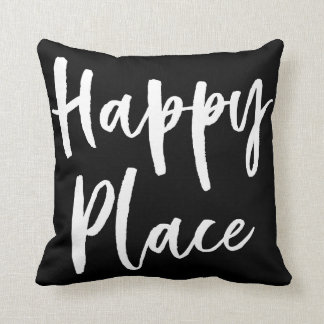 Happy place black and white cushion