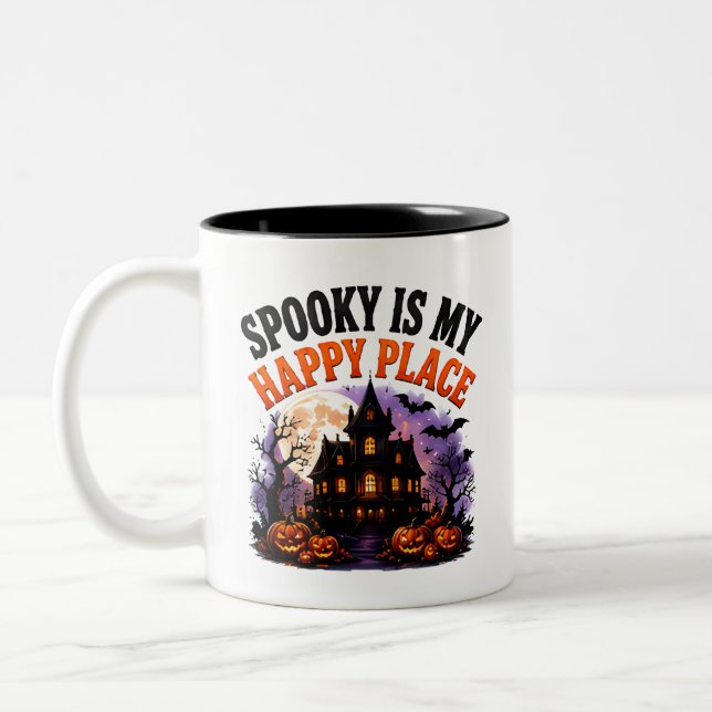 🎃 Happy Place Halloween Ghost Saying 👻 Two-Tone Coffee Mug (Left)
