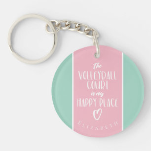 happy place mint pink custom girl's volleyball key ring