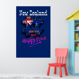 Happy Place New Zealand 3D Hashtag Flag Colour  Poster