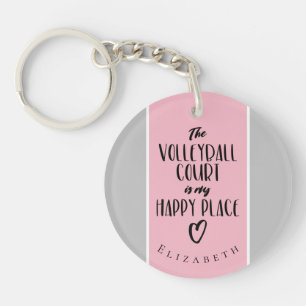 happy place pink grey custom girl's volleyball key ring