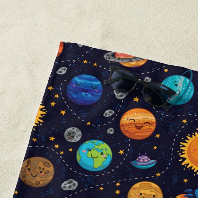 Happy Planets Beach Towel (In Situ)