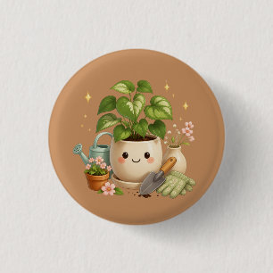 Happy Plant Pot with Flowers & Garden Tools 3 Cm Round Badge