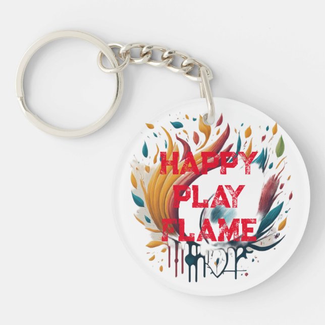 Happy Play Flame Design for a Bold Look Key Ring (Front)