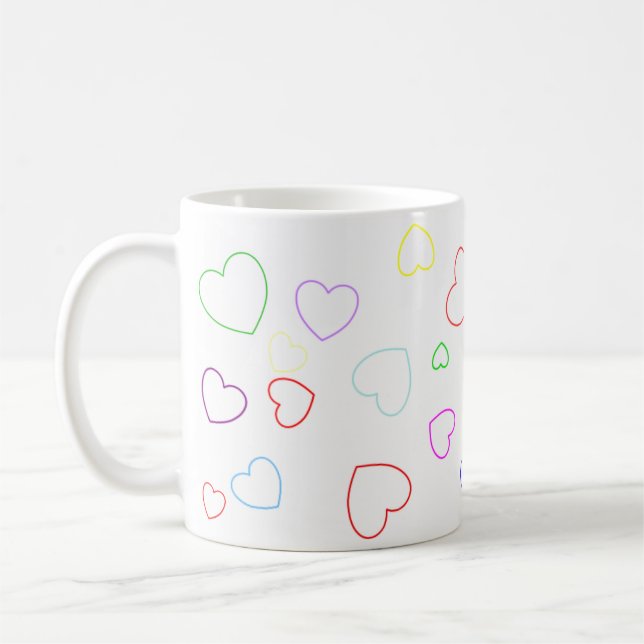 Happy Playful And Colourful Hearts Mug (Left)