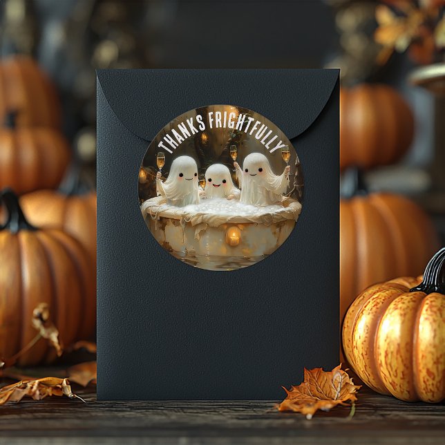 Happy Playful Ghost Jacuzzi Champagne Halloween Classic Round Sticker (Creator Uploaded)