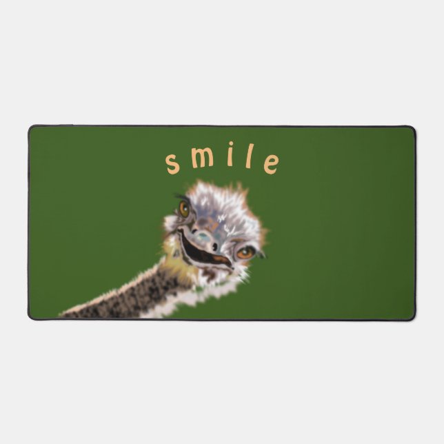 Happy Playful Ostrich Custom Colours and Text Funn Desk Mat (Front)