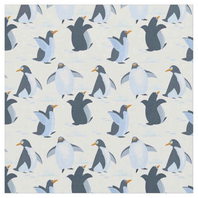 Happy Playful Penguins Fabric (Close Up)