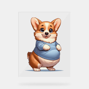 Happy Playful Pup Big Belly Corgi Smiles Tee funny Acrylic Sign