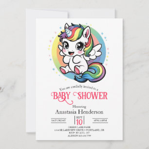 Happy Playful Unicorn Baby Shower Invitation