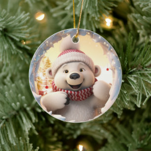 Happy polar bear. Christmas polar bear. Ceramic Tree Decoration