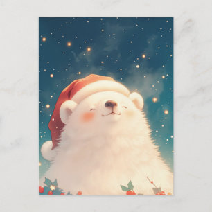 Happy Polar Bear in Festive Santa Hat Postcard