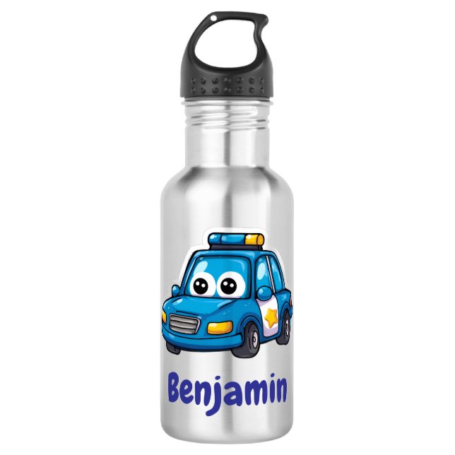 Happy Police Car, Boys, Personalized Water Bottle (Front)