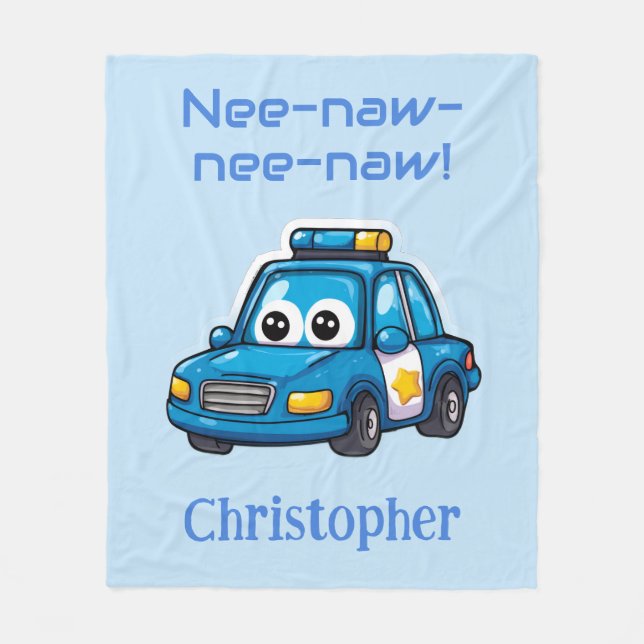 Happy Police Car, Personalized Toddler  Fleece Blanket (Front)