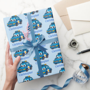 Happy Police Car, Personalized Toddler Wrapping Paper