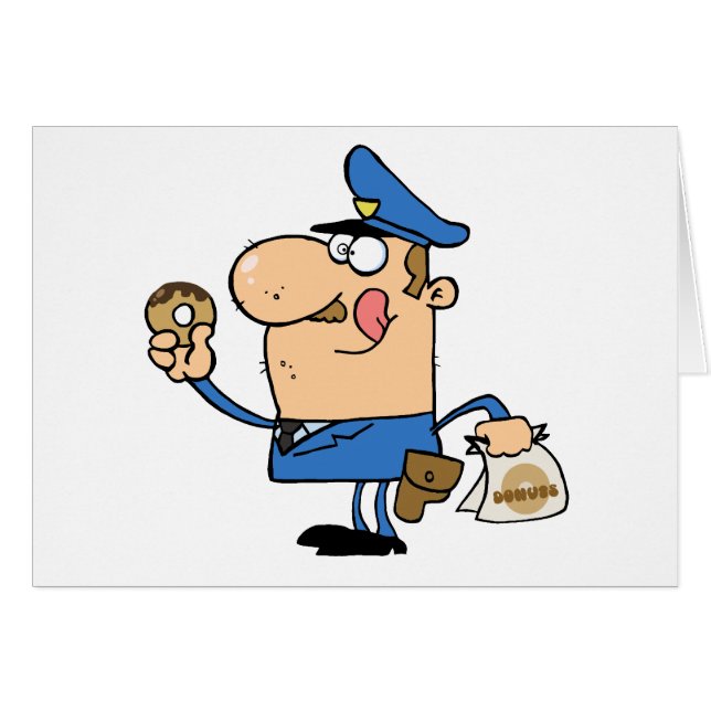 Happy Police Officer Eating Doughnut (Front Horizontal)