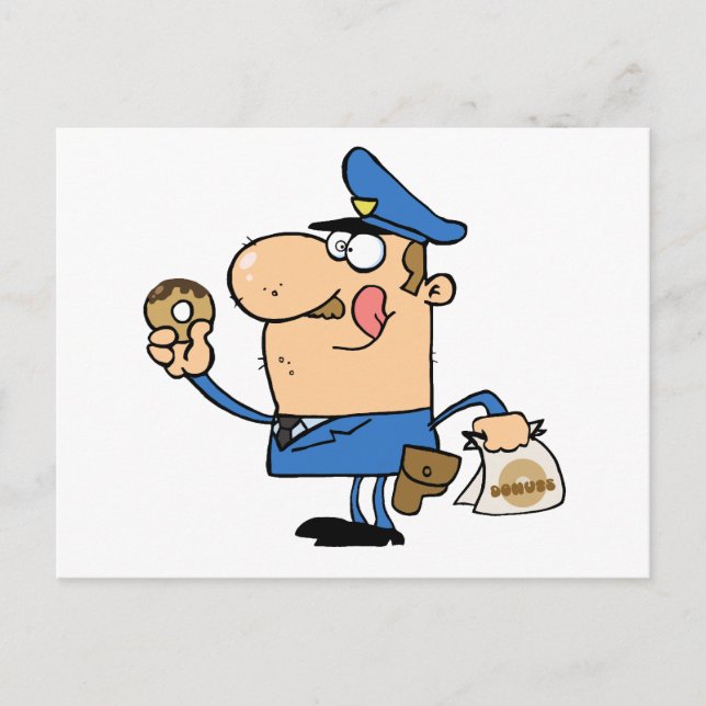 Happy Police Officer Eating Doughnut Postcard (Front)