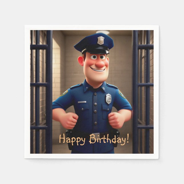Happy Policeman Birthday Napkin (Front)