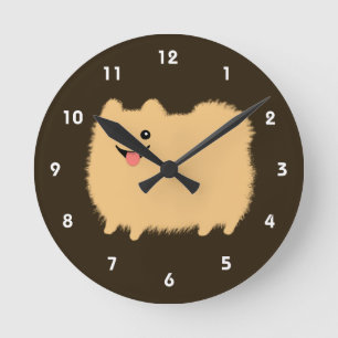 Happy Pomeranian - Cute Fluffy Dog Round Clock