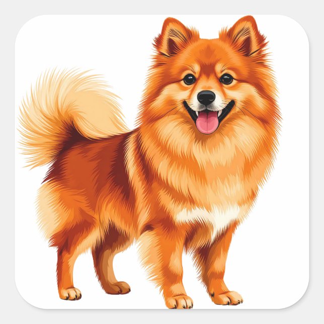 Happy Pomeranian Dog Square Sticker (Front)
