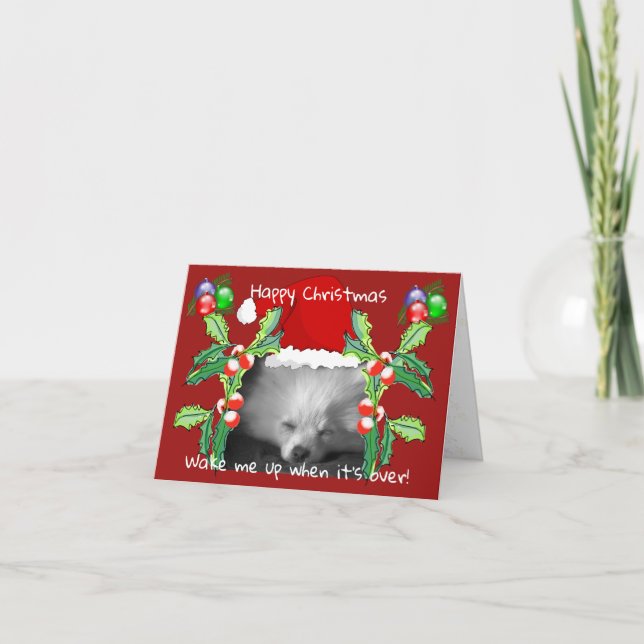 Happy Pomeranian Puppy Christmas Holiday Card (Front)