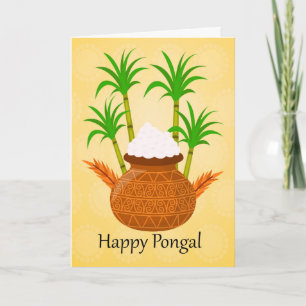 Happy Pongal, with a Pot Of Rice And Plants Card
