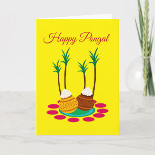 Happy Pongal, with a Pot Of Rice And Plants Card