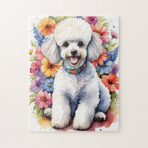 Happy Poodle Colorful Watercolor Puppy Jigsaw Puzzle