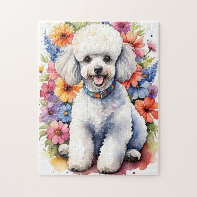 Happy Poodle Colorful Watercolor Puppy Jigsaw Puzzle (Vertical)