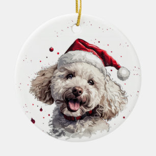 Happy Poodle Dog Christmas Personalized Ceramic Tree Decoration