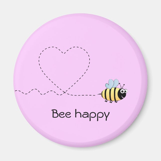 Happy positive bee cartoon funny pun pink magnet (Front)