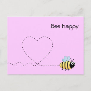 Happy positive bee in love cartoon pink postcard