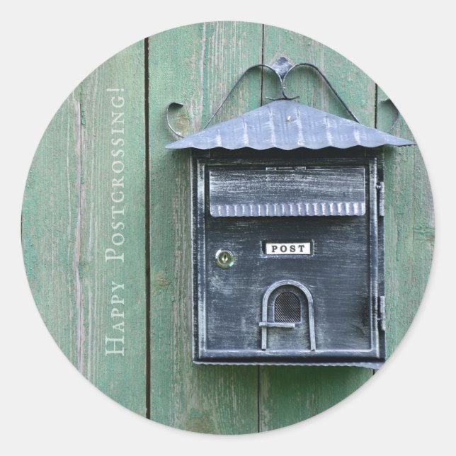 Happy Postcrossing! Mailbox. Classic Round Sticker (Front)