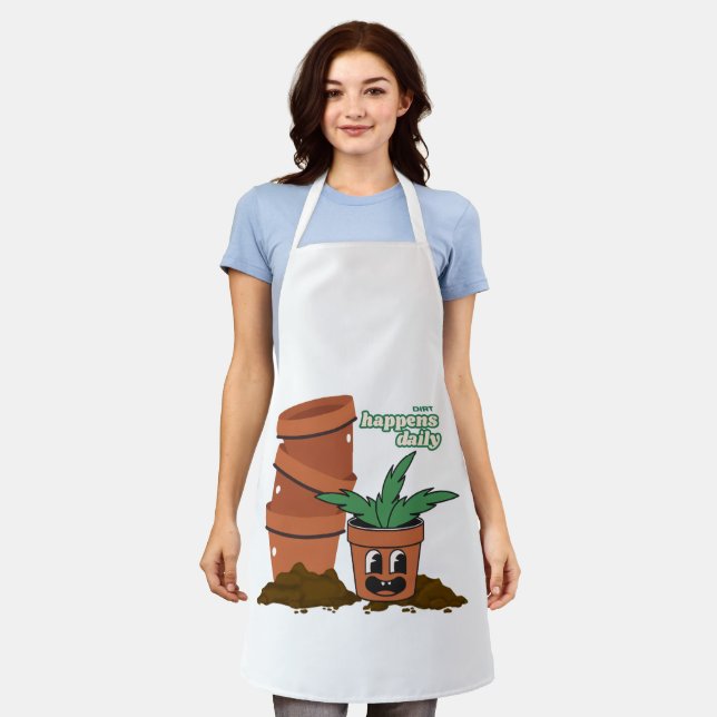 Happy Pot & Soil Garden Humor Dirt Happens Pun Apron (Worn)